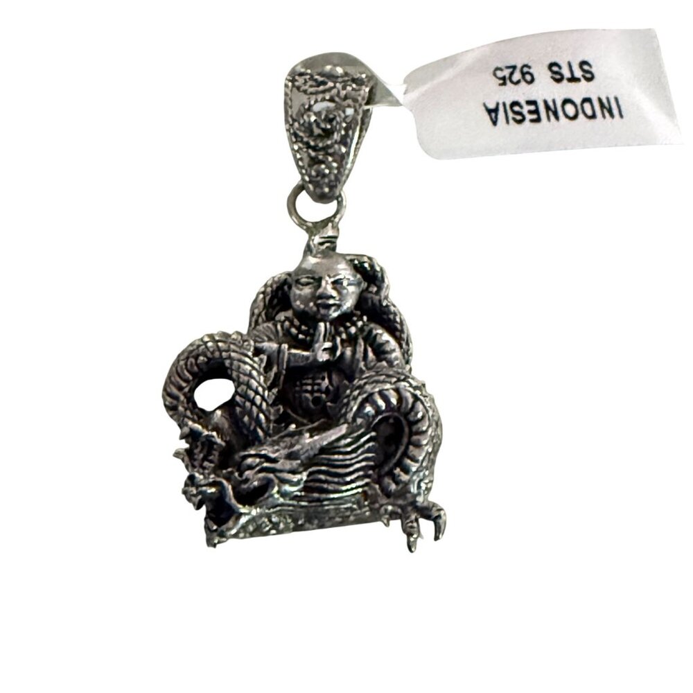 Sterling Silver 925 Buddha & Dragon Pendant Handmade In Indonesia